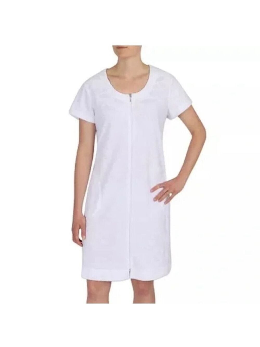 Palm Royale Jaclyn Smith vintage house dress zip up dress kaftan pockets white L
